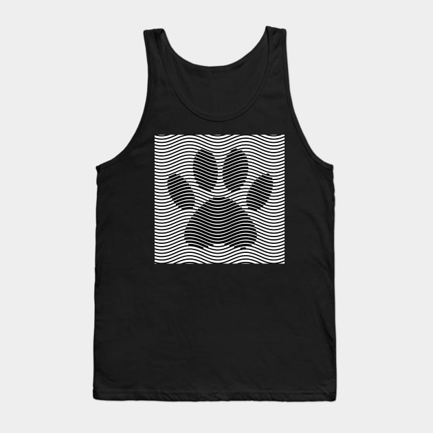 Dog Paw Print On Black And White Waves Tank Top by Braznyc